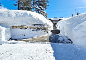 The Kirkwood ski resort sign was buried in snow and so was the resort, which received record-setting 727 inches last seaosn/