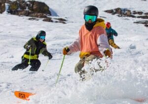 Palisades Tahoe skiers enjoy some shredding in the spring-like conditions.